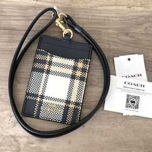 COACH ID Lanyard with Garden Plaid Print